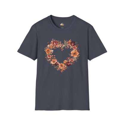 Floral Heart Tee — Women's Heart Wreath Graphic T-Shirt, Romantic Floral Gift