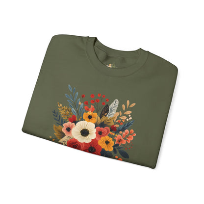 Floral Bouquet Crewneck Sweatshirt — Autumn Wildflower Graphic