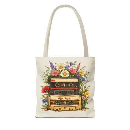 Retro Cassette Tote Bag — Floral 'Mix Tape' Vintage Music Tote