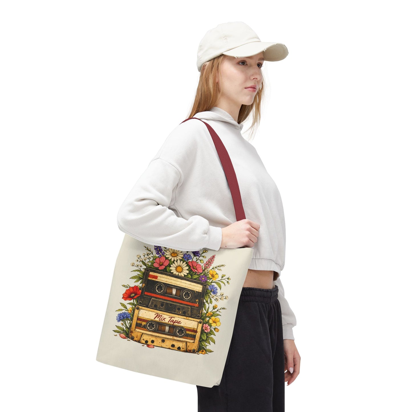 Retro Cassette Tote Bag — Floral 'Mix Tape' Vintage Music Tote
