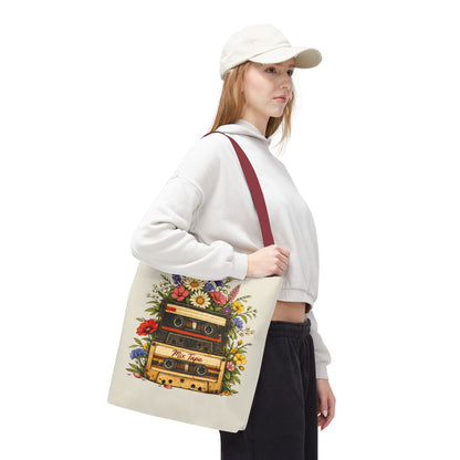 Retro Cassette Tote Bag — Floral 'Mix Tape' Vintage Music Tote