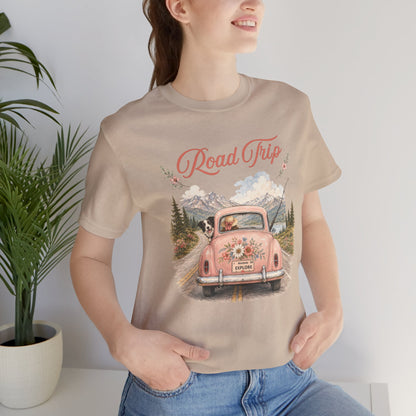 Road Trip Vintage Car T-Shirt — Retro Floral Scenic Drive Tee