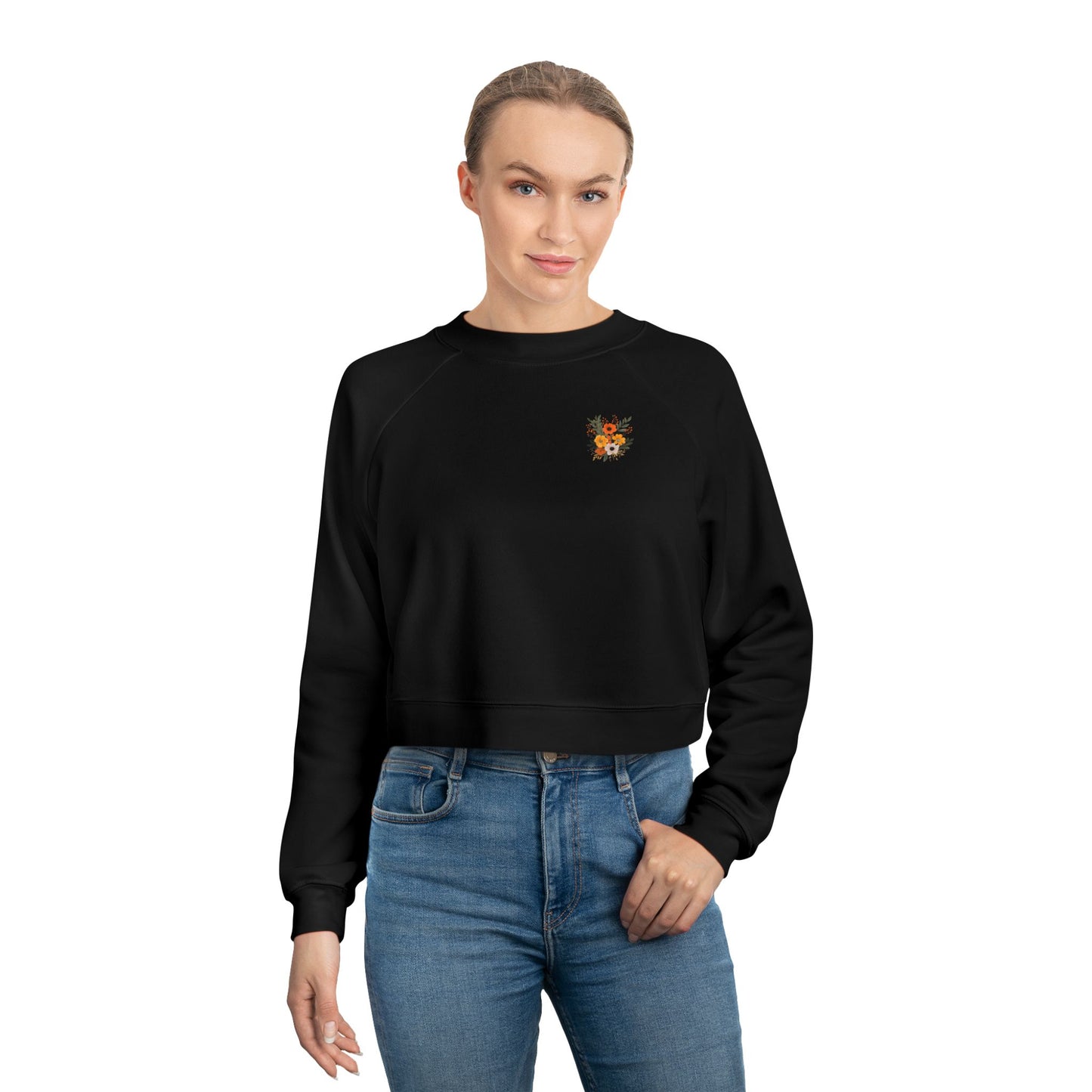 Cropped Pullover — Tiny Fiery Flowers Embroidered Fleece