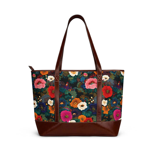Floral Canvas Tote Handbag — Colorful Vintage Bloom Shoulder Bag