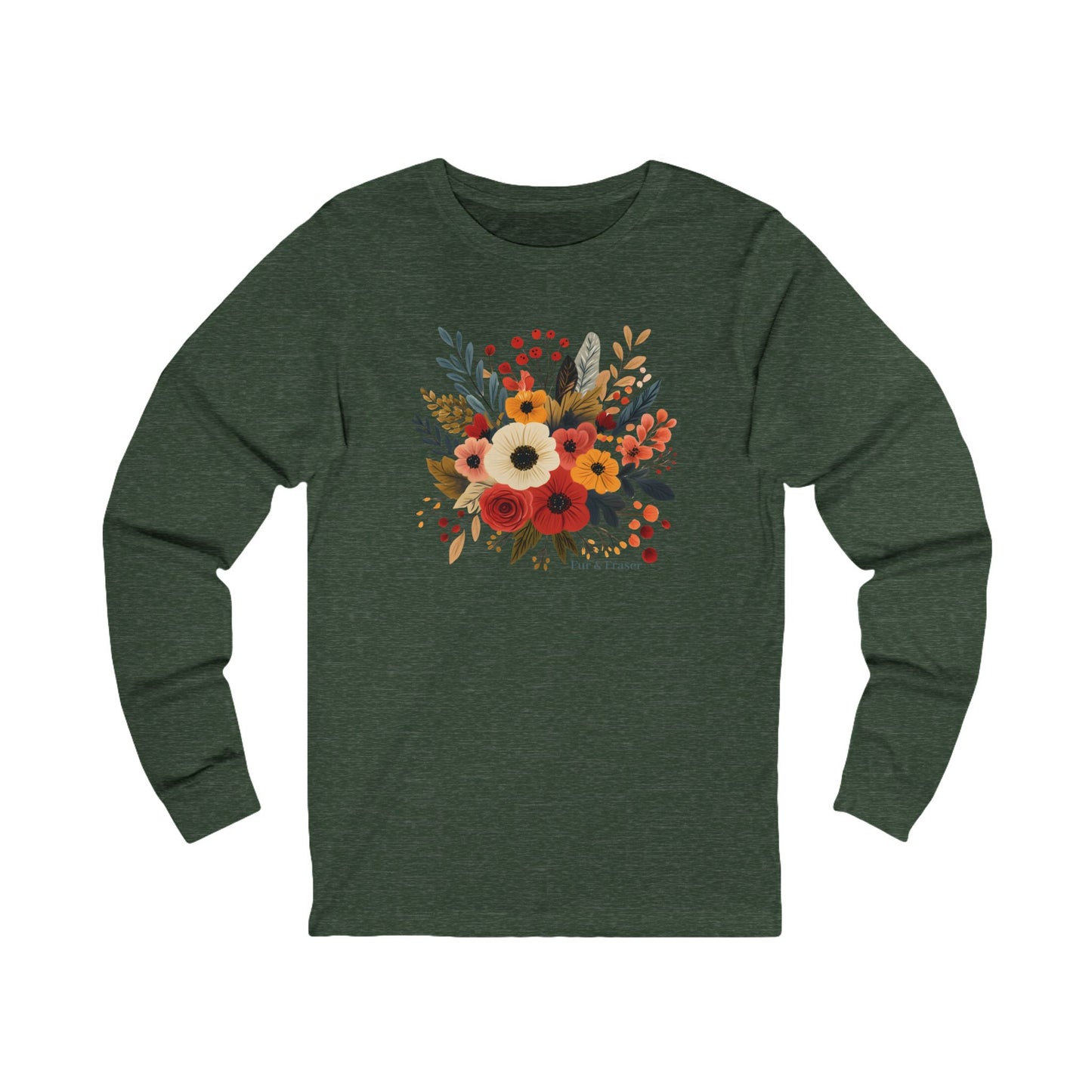 Women's Floral Bouquet Long Sleeve Tee — Autumn Wildflower Graphic