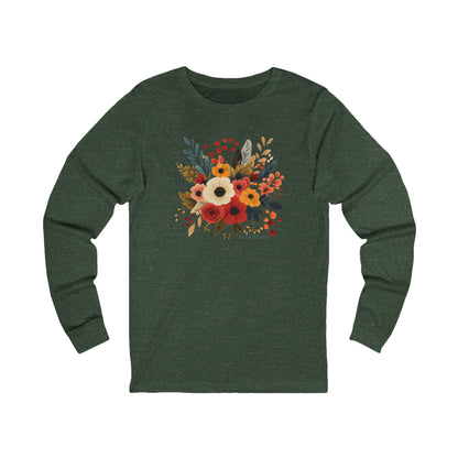 Women's Floral Bouquet Long Sleeve Tee — Autumn Wildflower Graphic