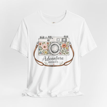 Floral Vintage Camera Adventure Awaits T-Shirt | Photography Travel Tee