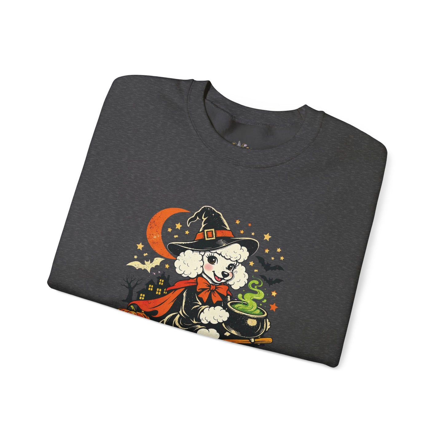 Vintage Halloween Poodle Witch Crewneck Sweatshirt — Cute Pumpkin and Poodle
