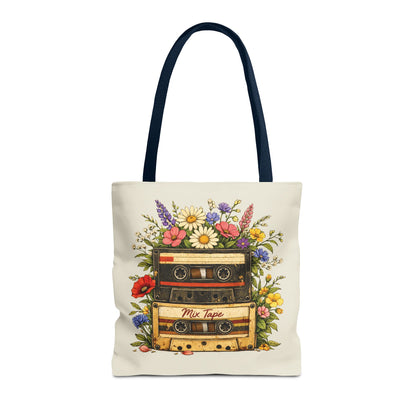 Retro Cassette Tote Bag — Floral 'Mix Tape' Vintage Music Tote