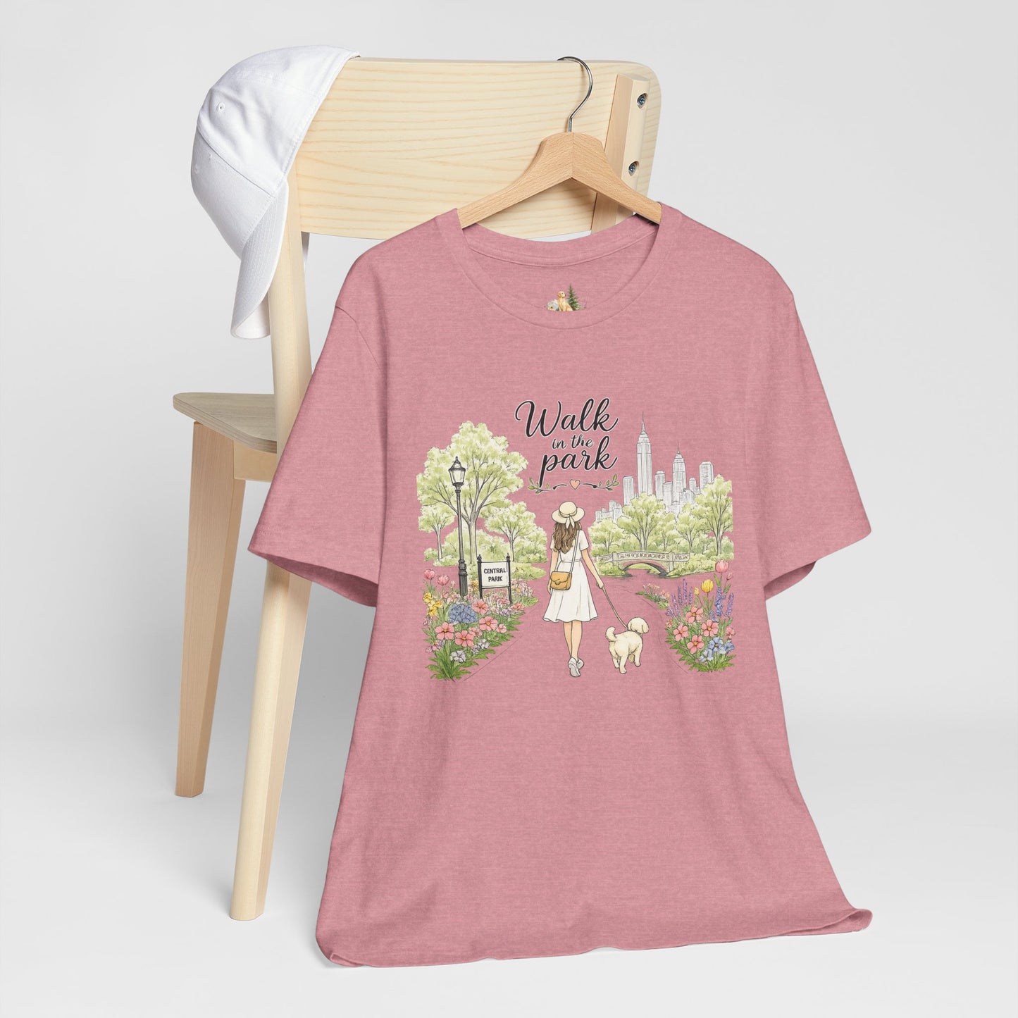 Walk in the Park T-Shirt | Woman Walking Dog Park Illustration