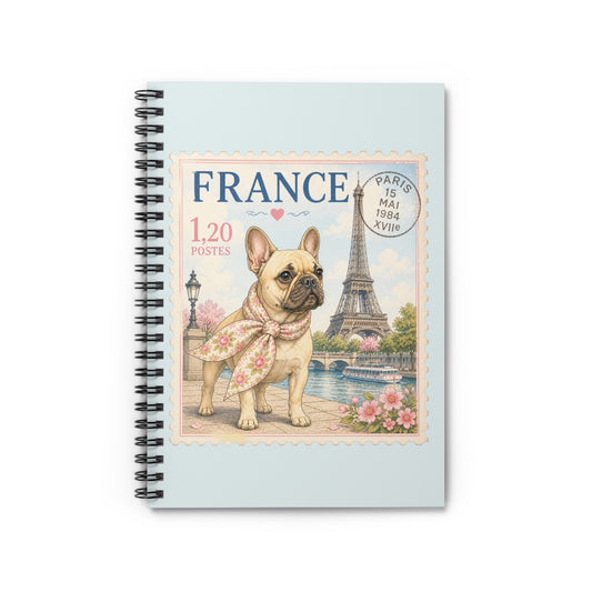 French Bulldog Paris Stamp Spiral Notebook | Ruled