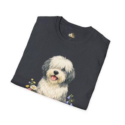 Old English Sheepdog Floral Tee — Cute Dog T‑Shirt for Dog Lovers (Light Weight, Ultra Soft Tee)