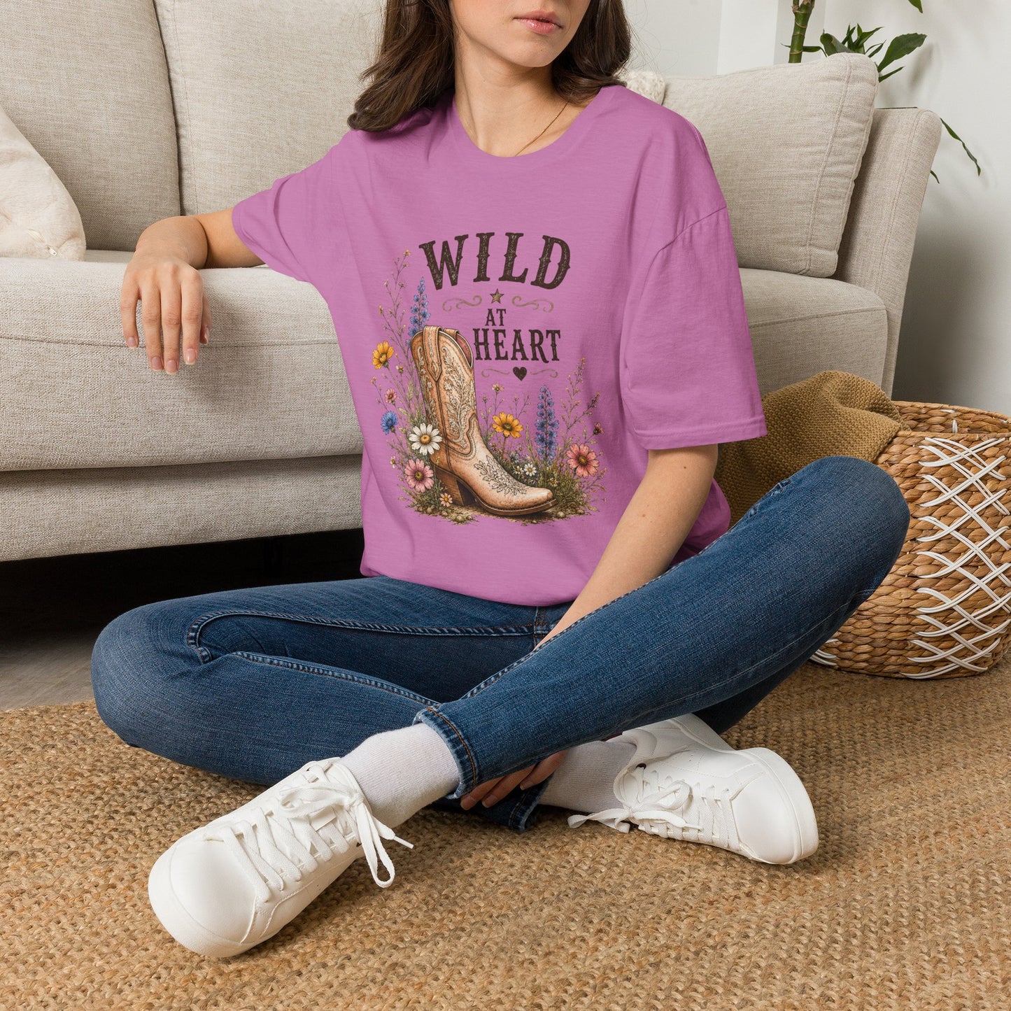 Wild at Heart Cowboy Boot T-Shirt – Floral Western Graphic Tee (Light Weight, Ultra Soft Tee)