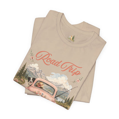 Road Trip Vintage Car T-Shirt — Retro Floral Scenic Drive Tee