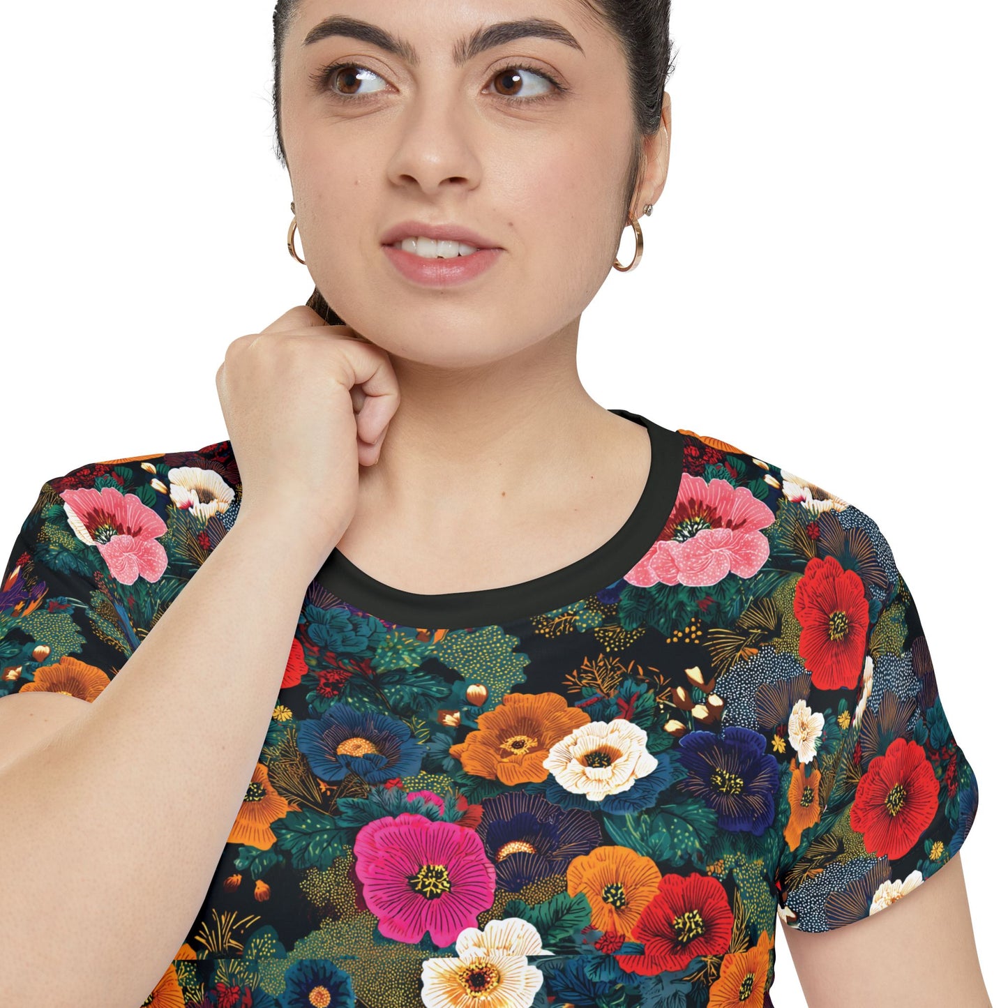 Women's Floral All-Over Print Tee — Vibrant Garden Flowers Pattern