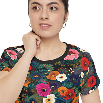 Women's Floral All-Over Print Tee — Vibrant Garden Flowers Pattern