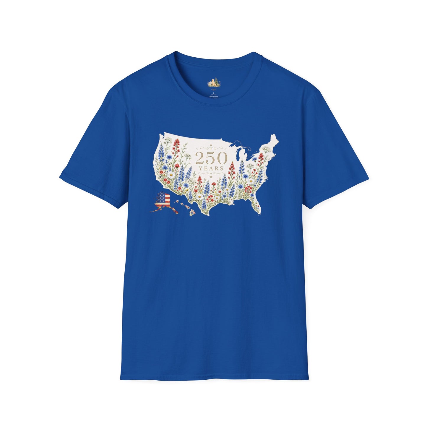 Unisex 250 Years USA Floral Map T-Shirt — Patriotic Anniversary Graphic Tee (Light weight Ulta Soft T-Shirt)