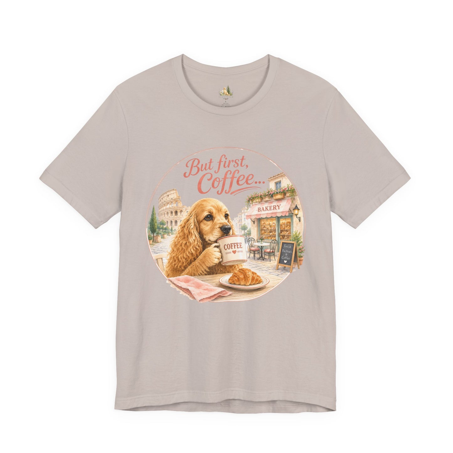 But First Coffee T‑Shirt — Cute Dog Café Graphic Tee
