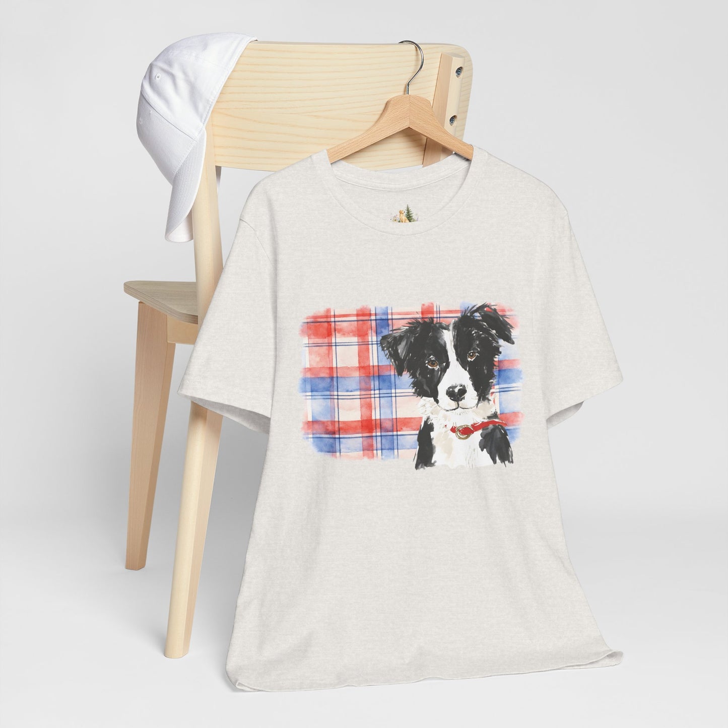 Plaid Pup Graphic Tee — Border Collie Watercolor Shirt
