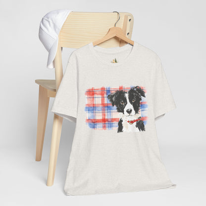 Plaid Pup Graphic Tee — Border Collie Watercolor Shirt