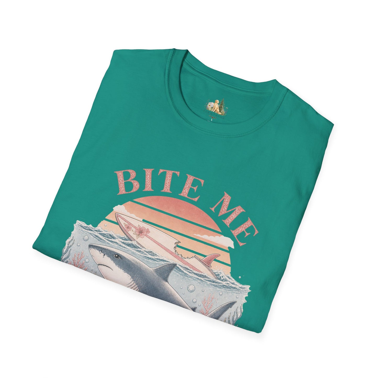 Bite Me Shark T-Shirt — Retro Ocean Sunset Graphic Tee (Light Weight, Ultra Soft)