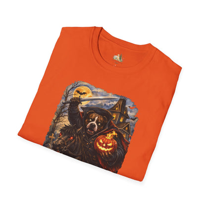 Unisex Halloween Pit Bull Headless Horseman Tee – What Tails Lurk Behind The Pines Collection