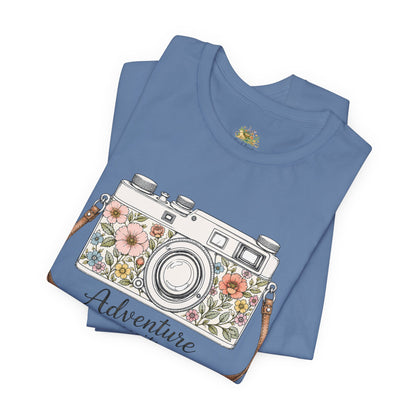 Floral Vintage Camera Adventure Awaits T-Shirt | Photography Travel Tee