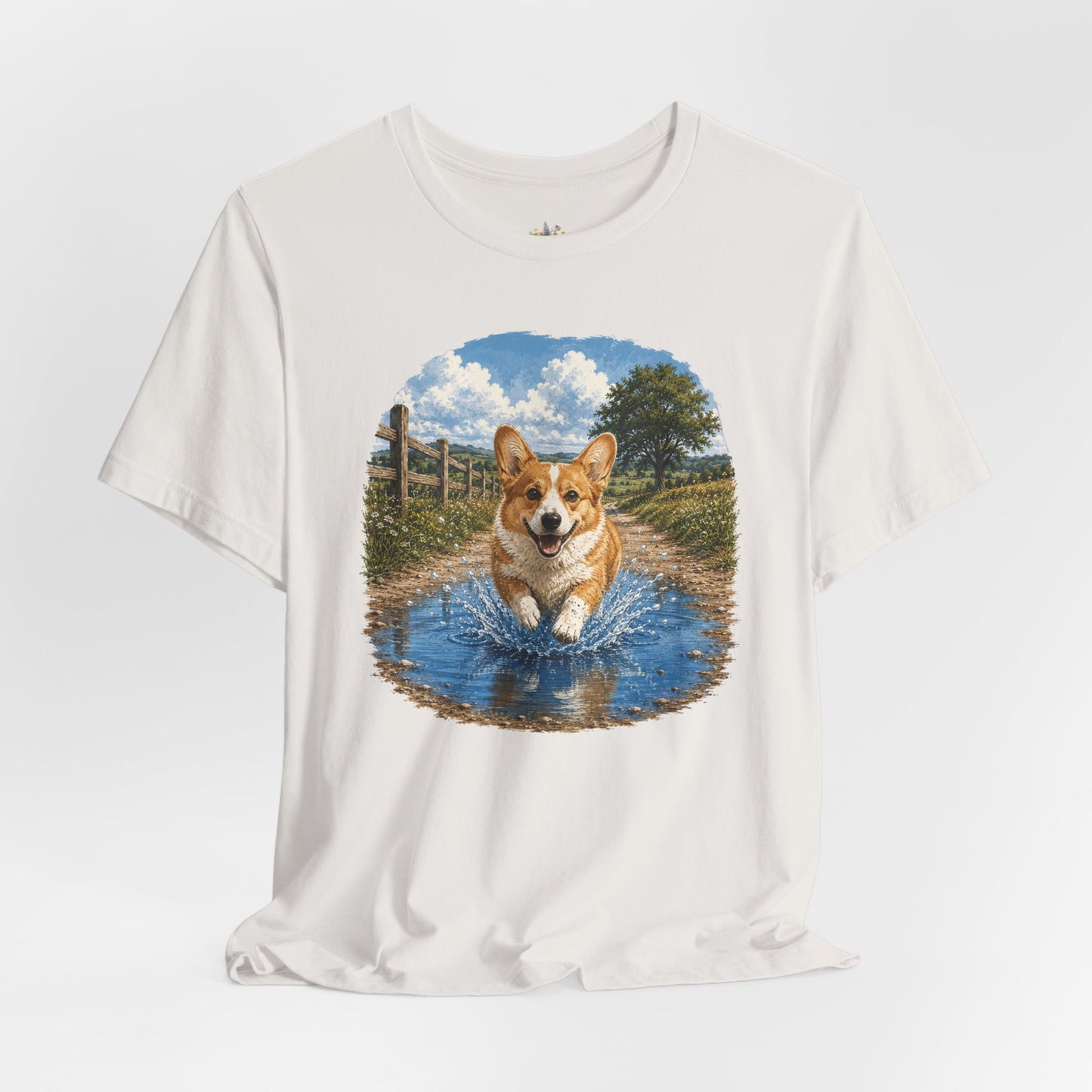 Corgi Splash T-Shirt — Playful Dog Graphic Tee