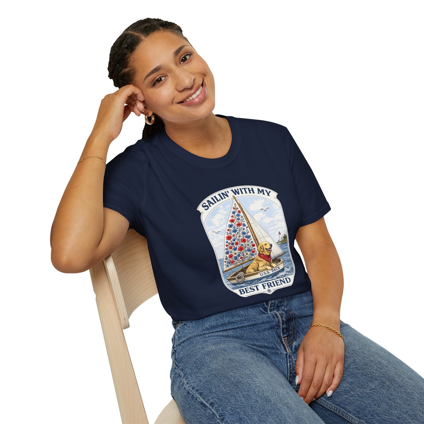 Sailing With My Best Friend dog sailboat T-Shirt | nautical pet lover tee (Light Weight, Ultra Soft Tee)