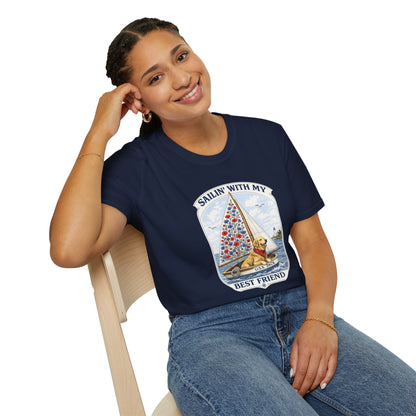 Sailing With My Best Friend dog sailboat T-Shirt | nautical pet lover tee (Light Weight, Ultra Soft Tee)