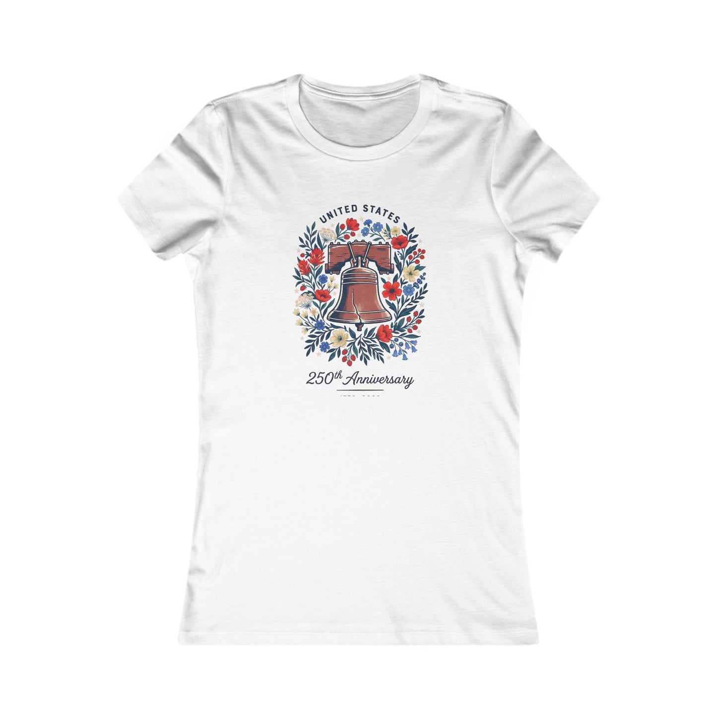 Liberty Bell 250th Anniversary Women's Tee – Patriotic Floral Graphic