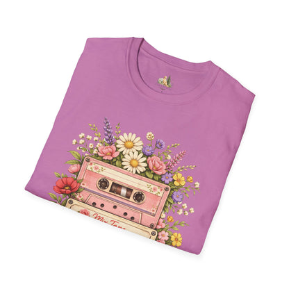 Retro Floral Cassette T-Shirt — Mix Tape Design for Music Lovers (Light Weight Ulta Soft Tee)
