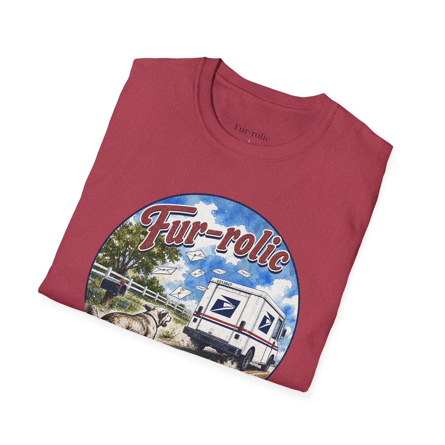 Fur-rolic T-Shirt — Postal Mail Truck & Playful Dogs Retro Graphic Tee (Light Weight Ultra Soft Tee)