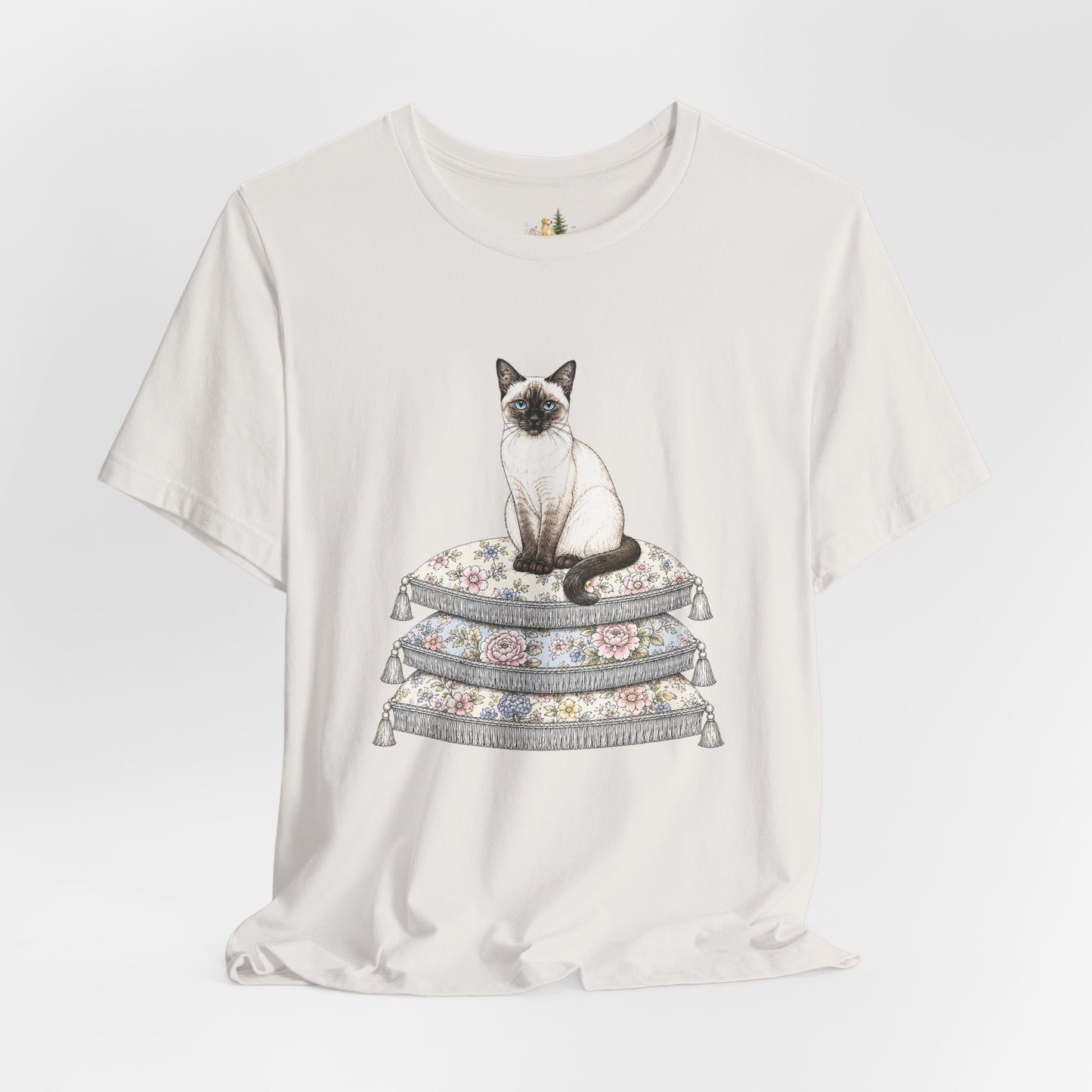 Siamese Cat on Floral Pillows T-Shirt | Vintage Pet Illustration