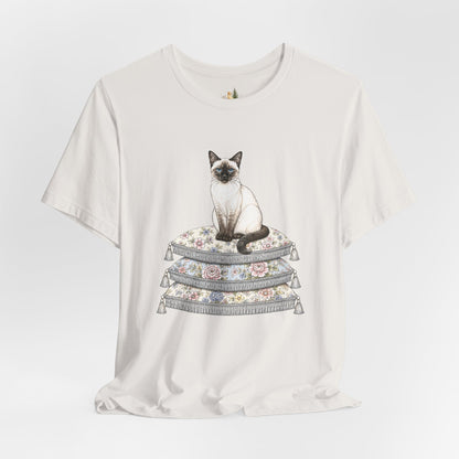Siamese Cat on Floral Pillows T-Shirt | Vintage Pet Illustration