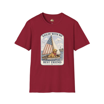 Sailin' With My Best Friend T-Shirt – Patriotic Labrador Dog Sailing Tee (Light Weight, Ultra Soft T-shirt)