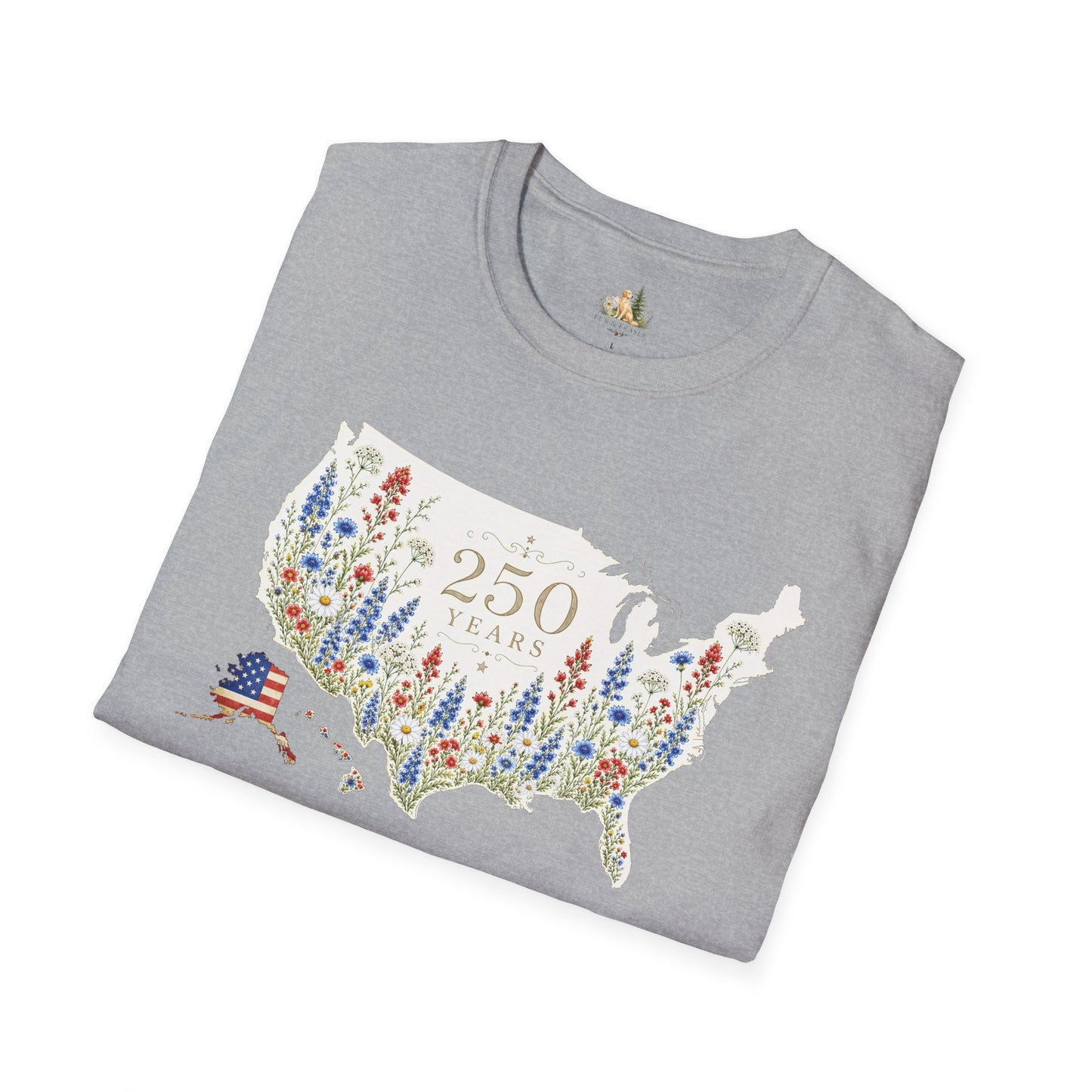 Unisex 250 Years USA Floral Map T-Shirt — Patriotic Anniversary Graphic Tee (Light weight Ulta Soft T-Shirt)
