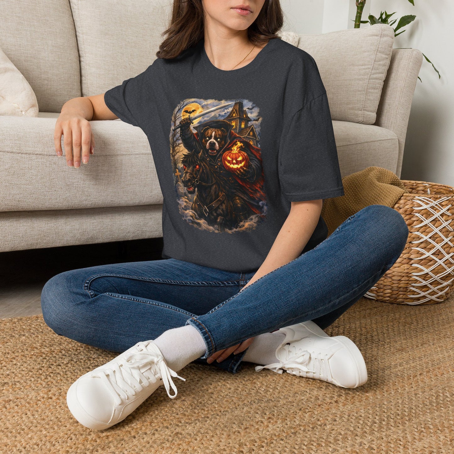 Unisex Halloween Pit Bull Headless Horseman Tee – What Tails Lurk Behind The Pines Collection