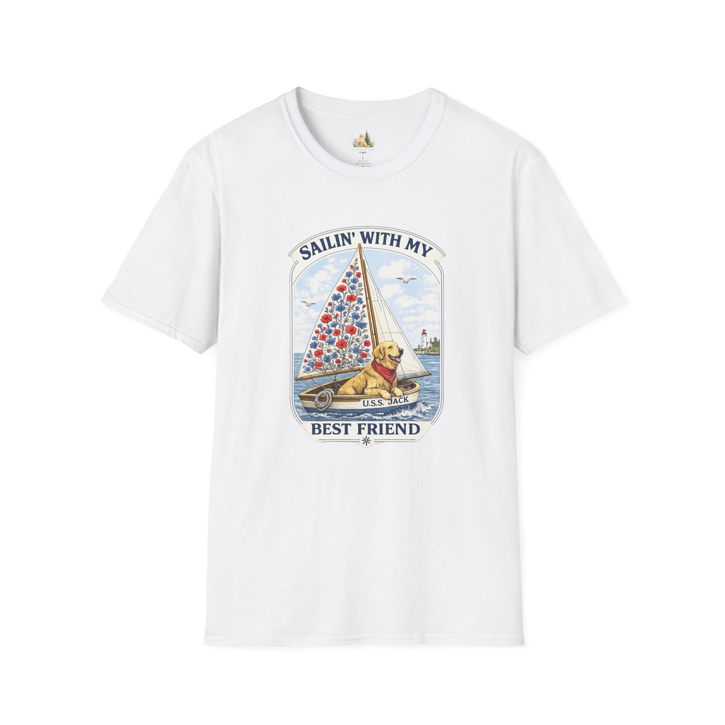 Sailing With My Best Friend dog sailboat T-Shirt | nautical pet lover tee (Light Weight, Ultra Soft Tee)