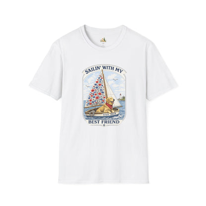 Sailing With My Best Friend dog sailboat T-Shirt | nautical pet lover tee (Light Weight, Ultra Soft Tee)