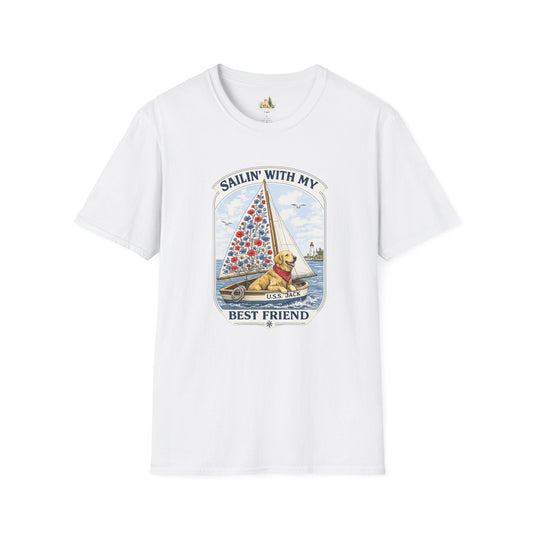 Sailing With My Best Friend dog sailboat T-Shirt | nautical pet lover tee (Light Weight, Ultra Soft Tee)