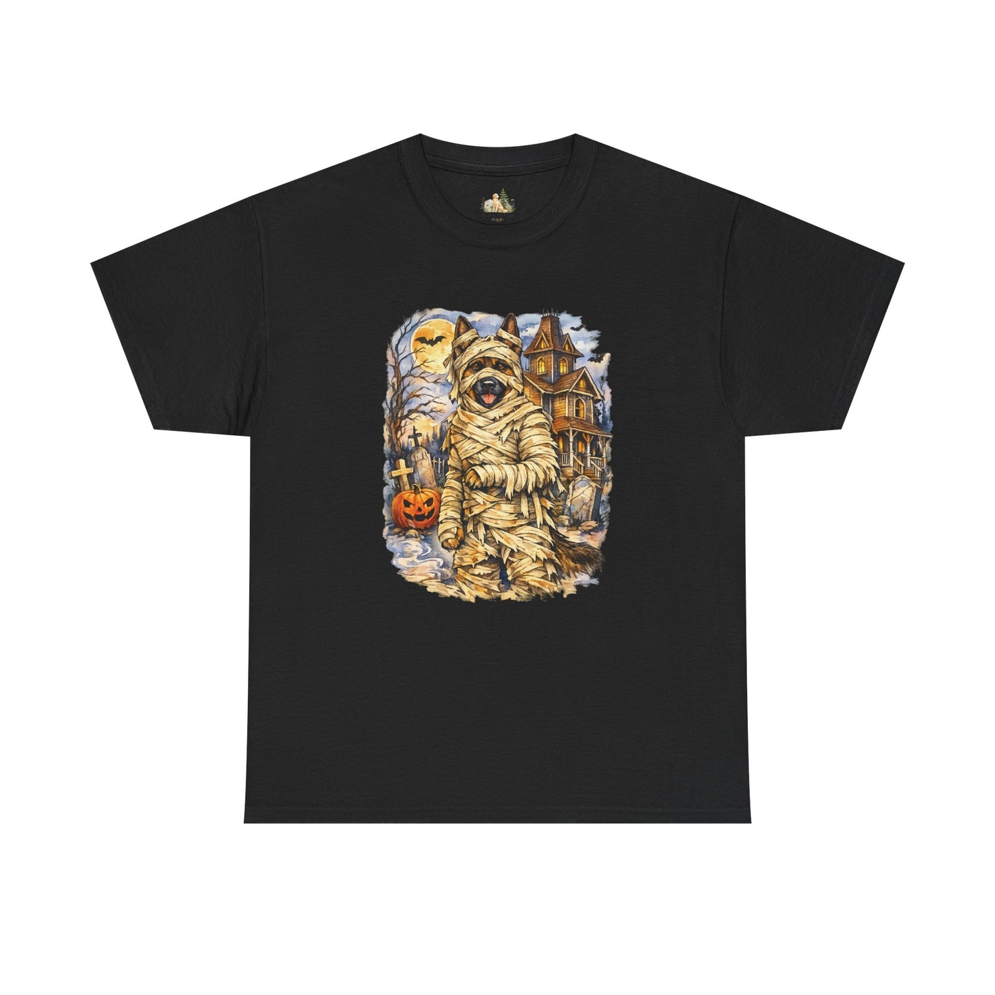 Unisex Mummy German Shepherd Halloween T-Shirt - What Tails Lurk Behind The Pines Collection (Heavy Weight Tee)
