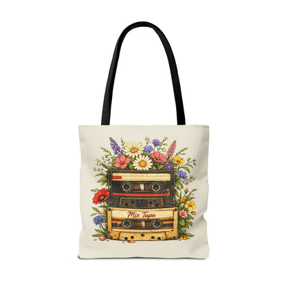 Retro Cassette Tote Bag — Floral 'Mix Tape' Vintage Music Tote