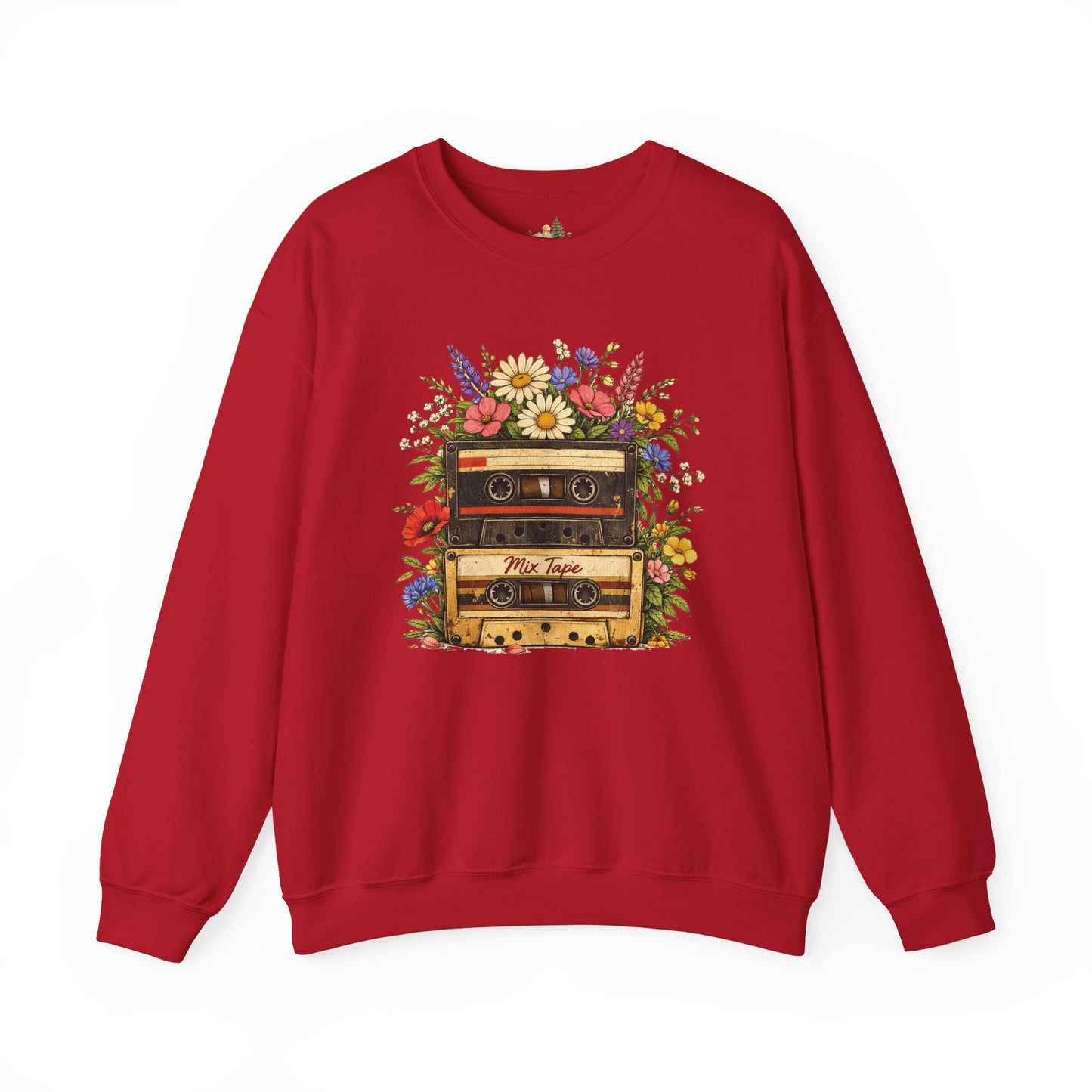 Retro Cassette Floral Sweatshirt — Vintage Tape Player Crewneck