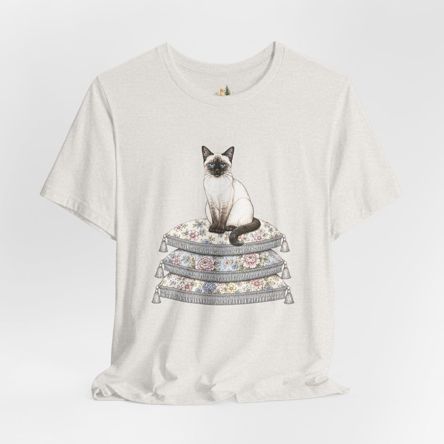 Siamese Cat on Floral Pillows T-Shirt | Vintage Pet Illustration