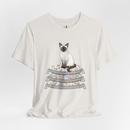 Siamese Cat on Floral Pillows T-Shirt | Vintage Pet Illustration