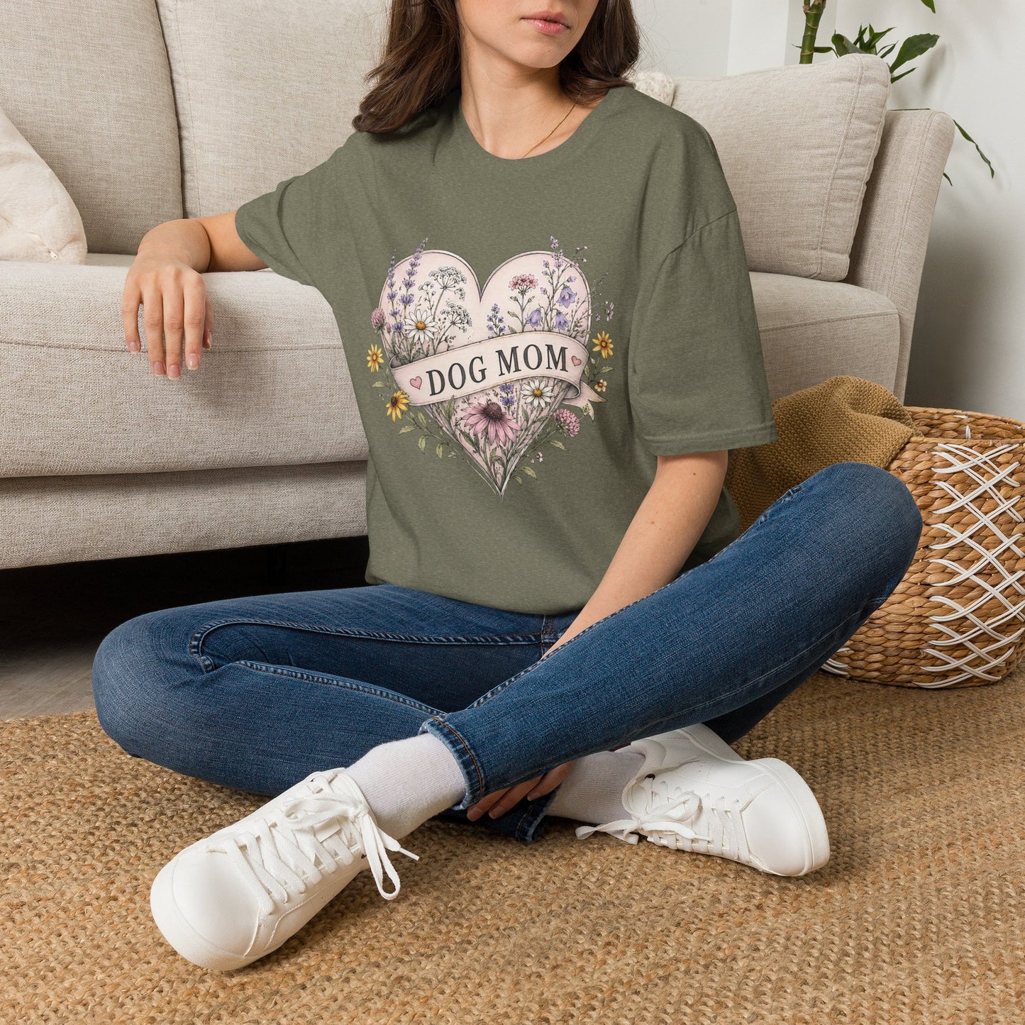 Dog Mom Floral Heart T-Shirt (Light Weight, Ultra Soft)