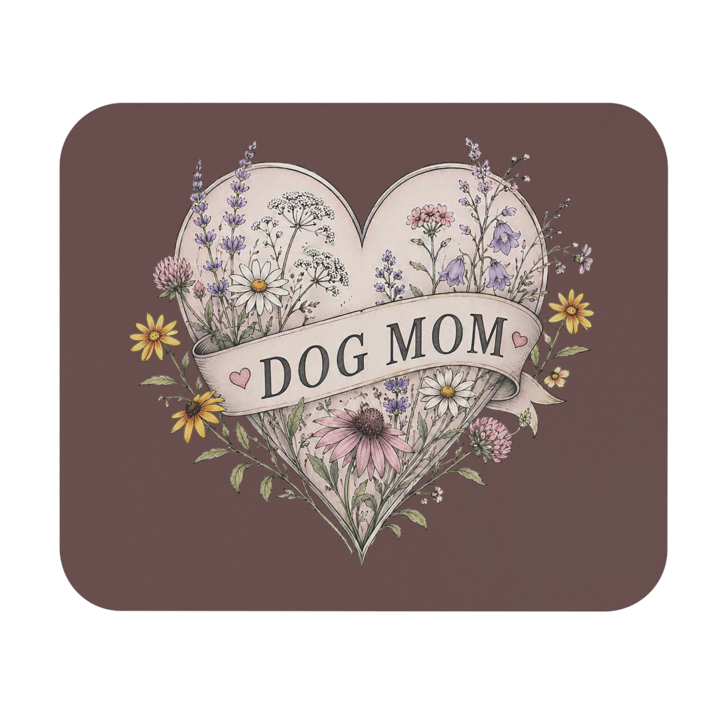 Dog Mom Floral Mouse Pad — Heart-shaped Wildflower Design