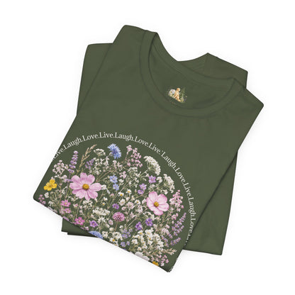 Wildflower Circle T-Shirt — Floral 'Love' Typography Tee