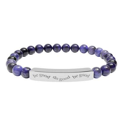 Engraved Bar Natural Stone Bracelet | Stretch Beaded Bracelet